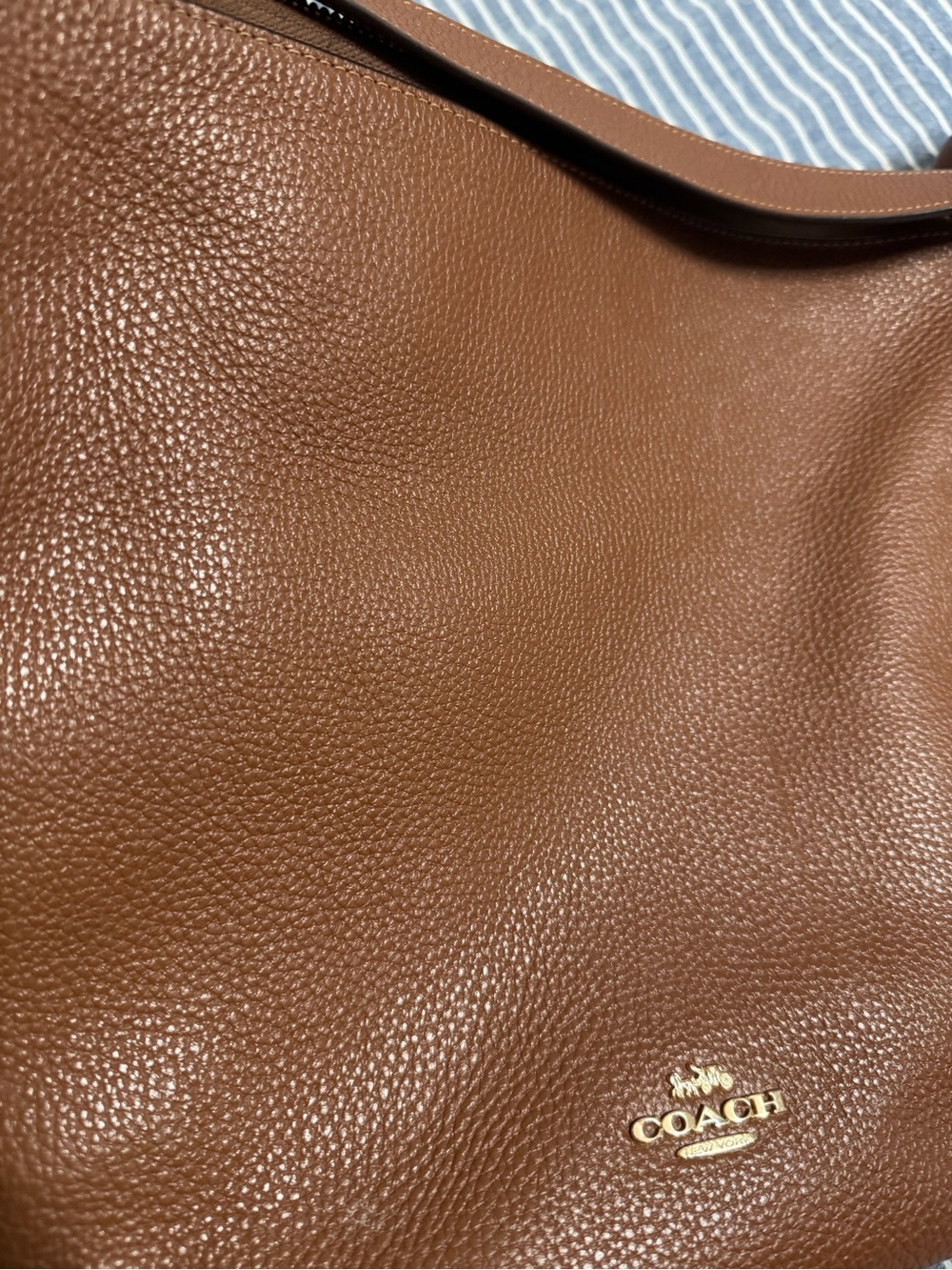 Coach Camel Brown Leather Crossbody Tote with Gold Zipper Detail - Picture 7 of 7